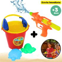 Kit Infantil Baldinho de Praia Com Assessórios + Arminha Pistol Lança Água Diversão Água e Areia Kit Infantil Baldinho de Praia Com Assessórios + Arminha Pistol Lança Água Diversão Água e Areia