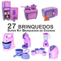 Kit Infantil Batedeira Geladeira Fogão Microondas Panela 27p - Zuca Toys
