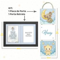 Kit Infantil Bebê com Placa de Porta Maternidade e Porta Retrato com Oração do Santo Anjo do Senhor