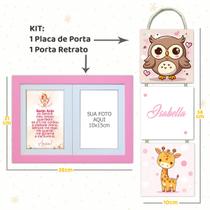 Kit Infantil Bebê com Placa de Porta Maternidade e Porta Retrato com Oração do Santo Anjo do Senhor