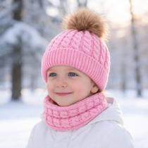 Kit Infantil Bebê Touca Pompom Gorro Cachecol Gola Lã Invern