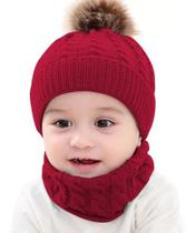 Kit Infantil Bebê Touca Pompom Gorro Cachecol Gola Lã Invern