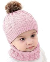 Kit Infantil Bebê Touca Pompom Gorro Cachecol Gola Lã Invern