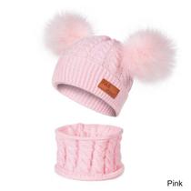 Kit Infantil Bebê Touca Pompom Gorro Cachecol Gola Lã Inverno De Frio Menino Menina Cor:Rosa