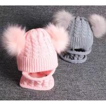 Kit Infantil Bebê Touca Pompom Gorro Cachecol Gola Lã Inverno De Frio Menino Menina