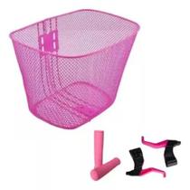 Kit Infantil Bike Cesta Manopla Manete Aro 20 Pink