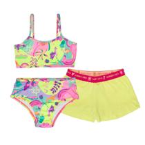 Kit Infantil Biquíni Menina Neon + Shorts Proteção Solar Uv Praia Piscina Verão Kit Infantil Biquíni Menina Neon + Shorts Proteção Solar Uv Praia Piscina Verão
