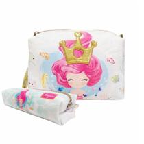 Kit Infantil Bolsa e Estojo Sereia Com Coroa Dourada, Magicc Bolsas