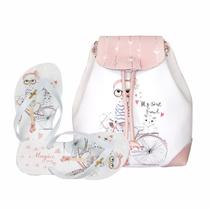 Kit Infantil Bolsa Juvenil Feminino Mochila Chinelo Menina Bike Magicc