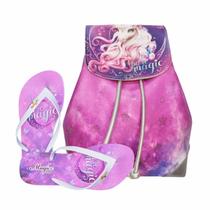 Kit Infantil Bolsa Juvenil Menina Mochila Chinelo Unicórnio, Magicc Kit Infantil Bolsa Juvenil Menina Mochila Chinelo Unicórnio, Magicc