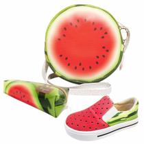 Kit Infantil Bolsa, Tênis e Estojo Melancia Redonda, Magicc Kids