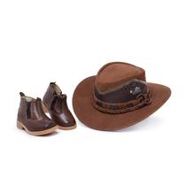 Kit Infantil Botina Chapéu Cowboy Country Rodeio Boiadeiro Vaquejada Texas