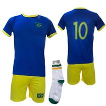 Kit Infantil Brasil Camisa Calção E Meia Torcedor Azul - TRB