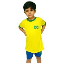 Kit Infantil Brasil Camisa E Calção Torcedor Verde Amarelo