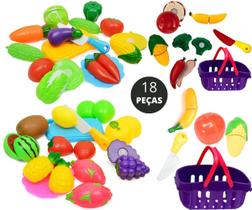 Kit Infantil Brinquedo Cozinha Comidinha Frutas E Legumes Feirinha Hortifruti + Cestinha