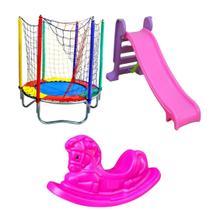 Kit Infantil Cama Elástica 1,40m Escorregador Médio Gangorra Cavalo Kit Infantil Cama Elástica 1,40m Escorregador Médio Gangorra Cavalo