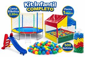 Kit Infantil Cama Elástica 2,30m Piscina de Bolinhas 1m Escorregador Médio 500 Bolinhas