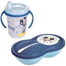 Kit infantil caneca com bico e pote papinha 2 divisórias Mickey Plasutil Kit infantil caneca com bico e pote papinha 2 divisórias Mickey Plasutil