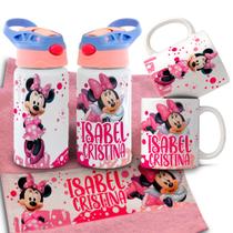 Kit Infantil Caneca de Polímero Squeeze Garrafinha de Agua Toalhinha Mickey e Minnie com nome Kit Infantil Caneca de Polímero Squeeze Garrafinha de Agua Toalhinha Mickey e Minnie com nome