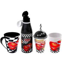 Kit Infantil Carros Estampa Relâmpago Mcqueen Copo Caneca Copo com Canudo e Garrafa