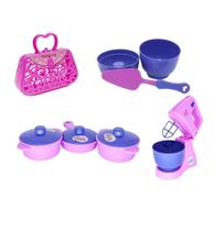 Kit Infantil Casinha Bolsa Batedeira Panela Forma 8 Peças Kit Infantil Casinha Bolsa Batedeira Panela Forma 8 Peças