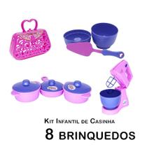 Kit Infantil Casinha Bolsa Batedeira Panela Forma 8pç Kit Infantil Casinha Bolsa Batedeira Panela Forma 8pç