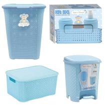 Kit Infantil Cesto 30L, Caixa 18L, Lixeira 6L, Kit 3x1 Azul