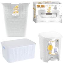 Kit Infantil Cesto 30L Caixa 18L Lixeira 6L Kit 3x1 Branco