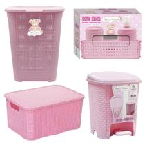 Kit Infantil Cesto 30L, Caixa 18L, Lixeira 6L, Kit 3x1 Rosa Kit Infantil Cesto 30L, Caixa 18L, Lixeira 6L, Kit 3x1 Rosa