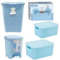 Kit Infantil Cesto 30L Caixa 3,5L+7L Lixeira 6L Kit 3x1 Azul