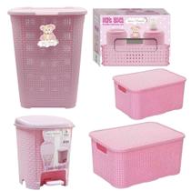 Kit Infantil Cesto 30L Caixa 3,5L+7L Lixeira 6L Kit 3x1 Rosa