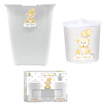Kit Infantil Cesto de Roupas 30L + Lixeira 3L + 2x1 Branco