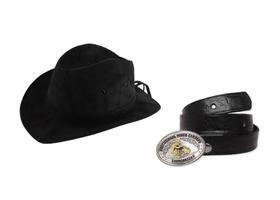 Kit Infantil Chapeu Camurça + Cinto Com Fivela Cowboy