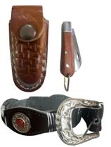 Kit Infantil Cinto Mangalarga Canivete Inox E Bainha De Couro