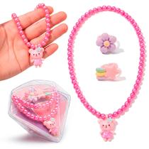 Kit Infantil Colar E Anel Rosa Para Meninas 3 Peças Com Pingente - Teen Dreams