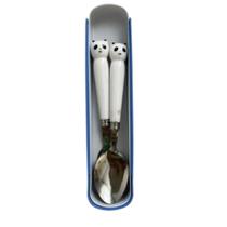 Kit Infantil Colher Garfo Inox de Bichinho + Estojo 3 Peças