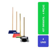 Kit Infantil Com 4 Unidades Mini Vassouras Rodinho e Pazinha Brinquedo de Criança Educativo com Registro Inmetro Kit Infantil Com 4 Unidades Mini Vassouras Rodinho e Pazinha Brinquedo de Criança Educativo com Registro Inmetro