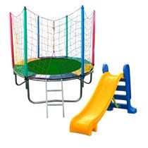 Kit Infantil com Cama Elástica 1,83m com Rede de Proteção Escorregador Médio Kit Infantil com Cama Elástica 1,83m com Rede de Proteção Escorregador Médio