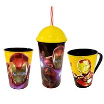 Kit Infantil com Caneca Copo Refri e Copo Shake Homem de Ferro