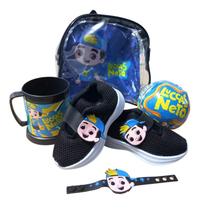 Kit Infantil com Tênis, Mochila, Copo, Pulseira e Brinquedo Preto
