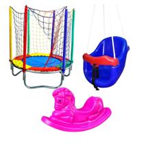 Kit Infantil Completo Cama Elástica 1,40m, Gangorra Cavalo e Balanço Baby Azul Kit Infantil Completo Cama Elástica 1,40m, Gangorra Cavalo e Balanço Baby Azul