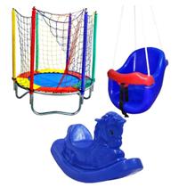 Kit Infantil Completo Cama Elástica 1,40m, Gangorra Cavalo e Balanço Baby Azul Kit Infantil Completo Cama Elástica 1,40m, Gangorra Cavalo e Balanço Baby Azul