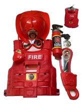 Kit Infantil Conjunto Bombeiro C/ Colete Extintor Acessórios