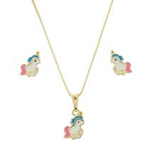 Kit Infantil Conjunto Brinco/pingente Unicórnio Banhado