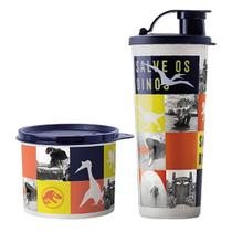 Kit infantil copo com bico e redondinha jurassic world da tupperware