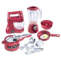 Kit infantil cozinha 9 peças - acessórios + batedeira e liquidificador