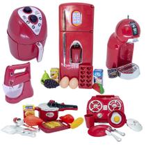 Kit Infantil Cozinha Chefe Geladeira Air Fryer Cafeteira 28p