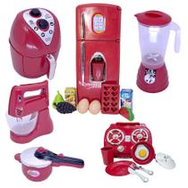 Kit Infantil Cozinha Chefe Geladeira Air Fryer Cooktop 19pç