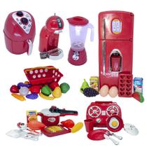 Kit Infantil Cozinha Chefe Geladeira Mercado Cafeteira 41pç