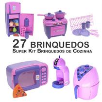 Kit Infantil Cozinha Geladeira Fogão Microondas Panela 27p